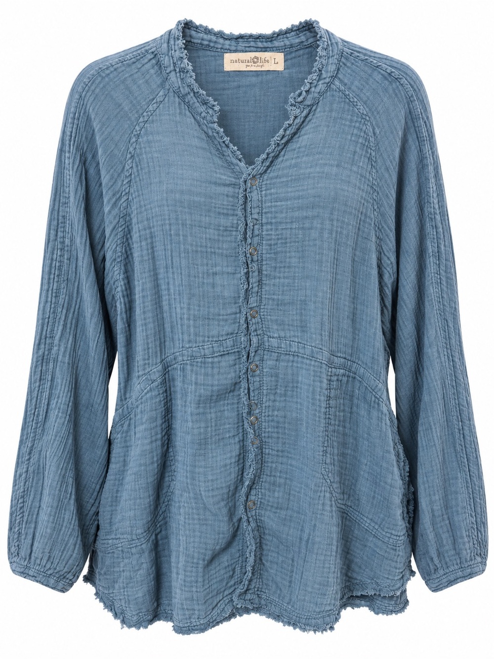 Natural Life 100% Cotton Blue Gauze Long Sleeve Tunic Size Large